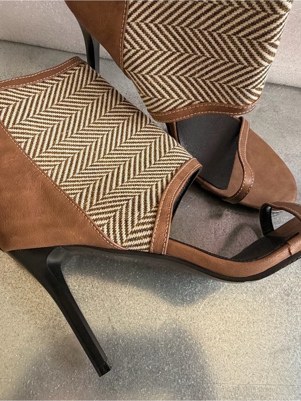 Brown Woven Accent Open-Toe High Heel Sandals